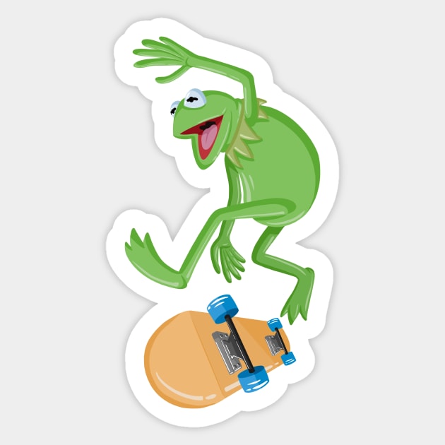 Kermit Skateboarding- pocket Sticker by AbigailBrown